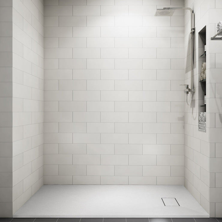 1" White Slim Shower Base - On the floor Alcove Installation