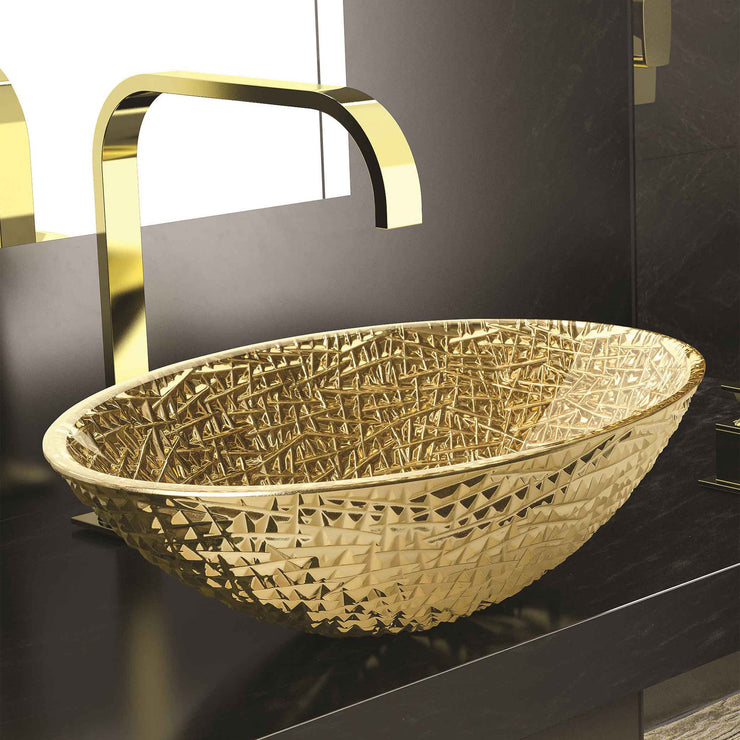 Glass Design Vessel Sink Glamorous Ice Oval Lux Gold