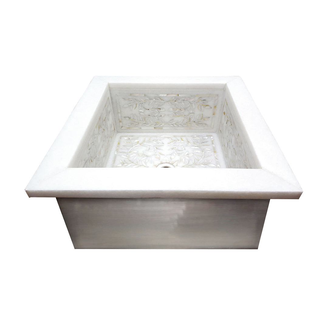 Linkasink Floral Mother of Peal Inlay Drop in - Square Shallow Bathroom Sink