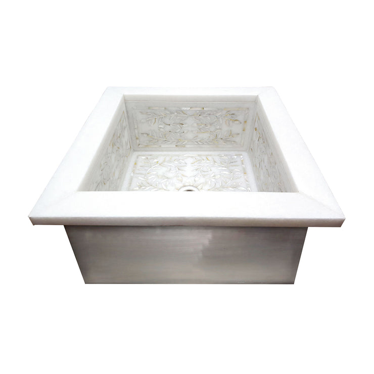 Linkasink Floral Mother of Peal Inlay Drop in - Square Shallow Bathroom Sink