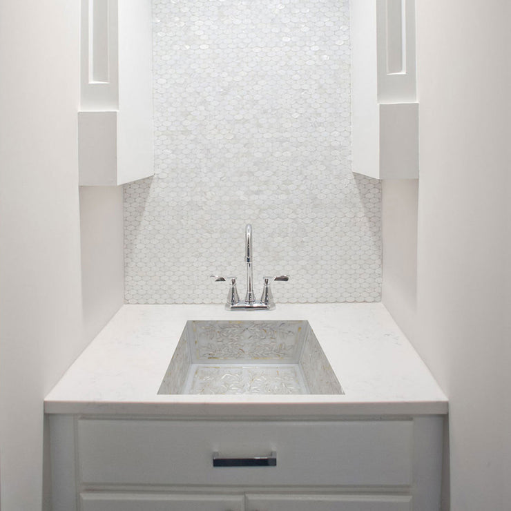Linkasink Floral Mother of Peal Inlay Undermount - Square Shallow Bathroom Sink