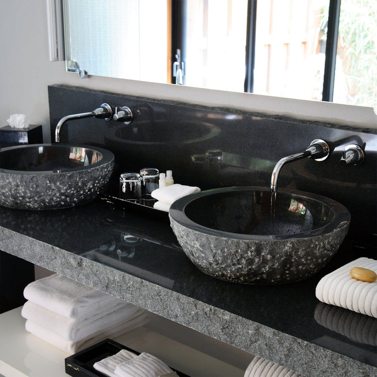 Stone Forest Beveled Round Vessel Sink Chiseled