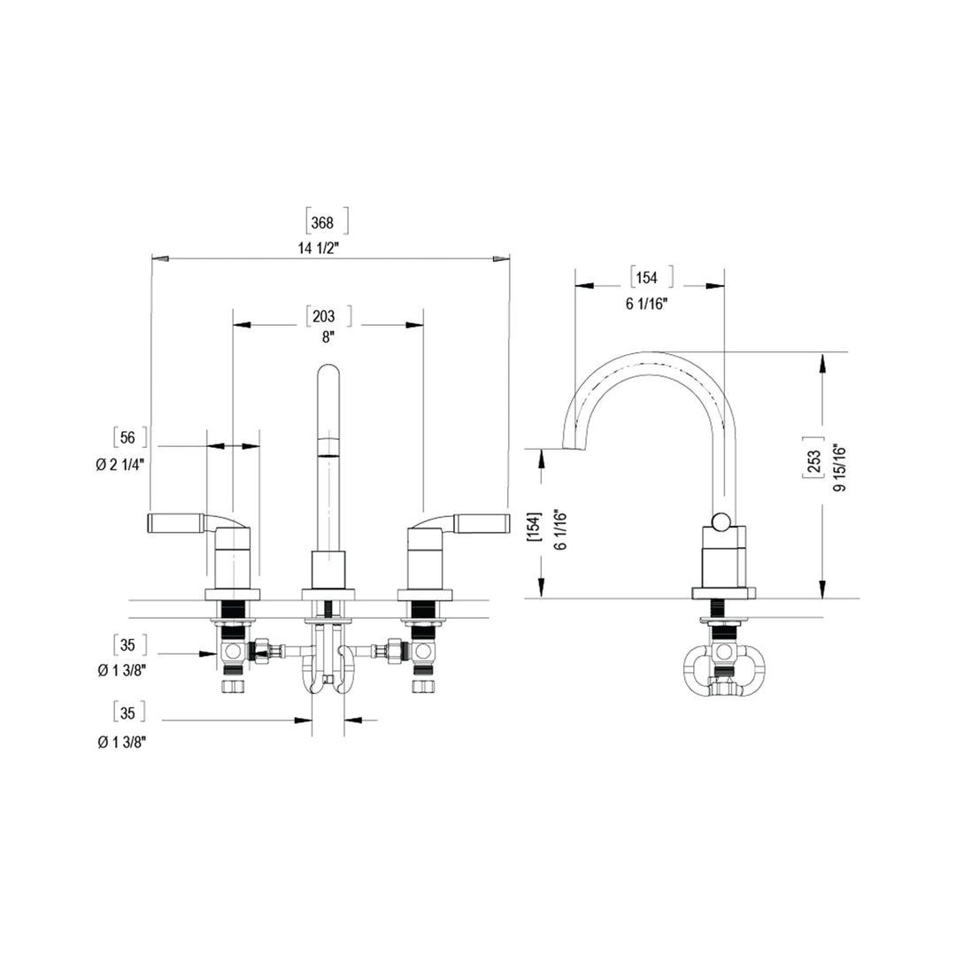 Rubinet Widespread Salle Spout Bathroom Faucet