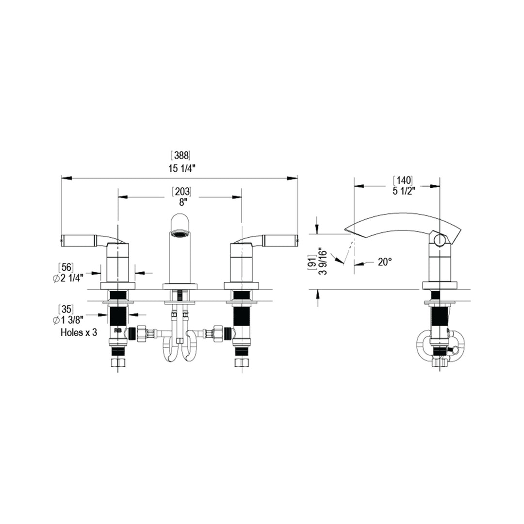 Rubinet Widespread Salle Spout Bathroom Faucet