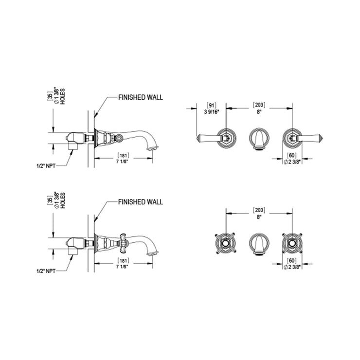 Rubinet Wall Mount Bathroom Faucet
