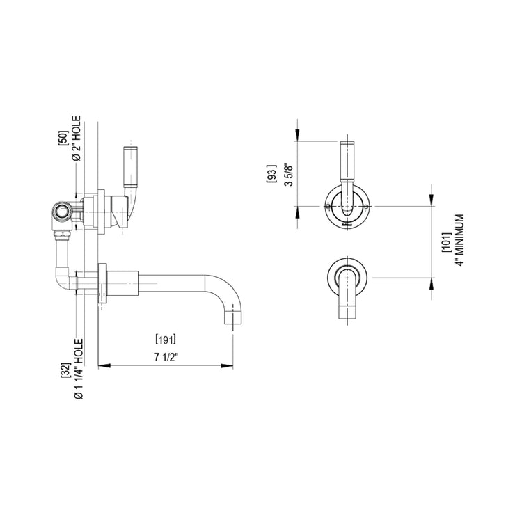 Rubinet Wall Mount Single Control Bathroom Faucet