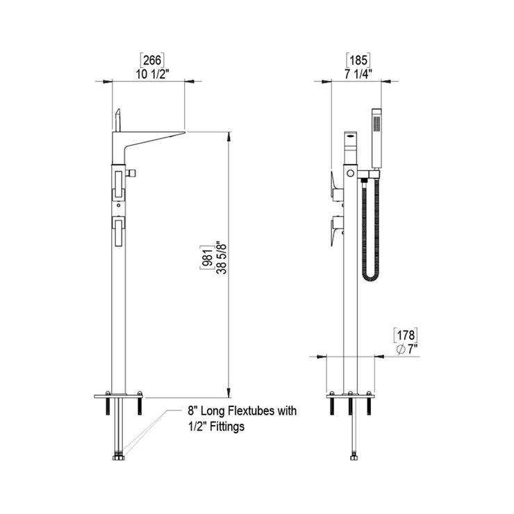 Rubinet Floor Mount Tub Filler Bathroom Faucet