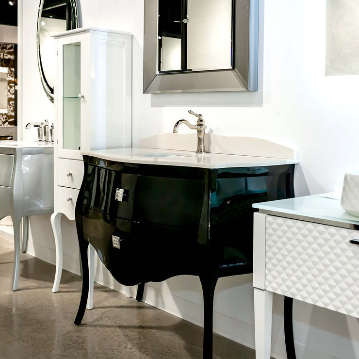 Macral Bath Vanity Paris, White top with Black, 90cm/35"