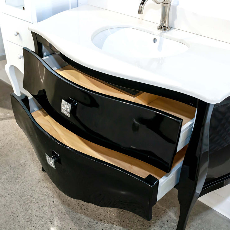 Macral Bath Vanity Paris, White top with Black, 90cm/35"